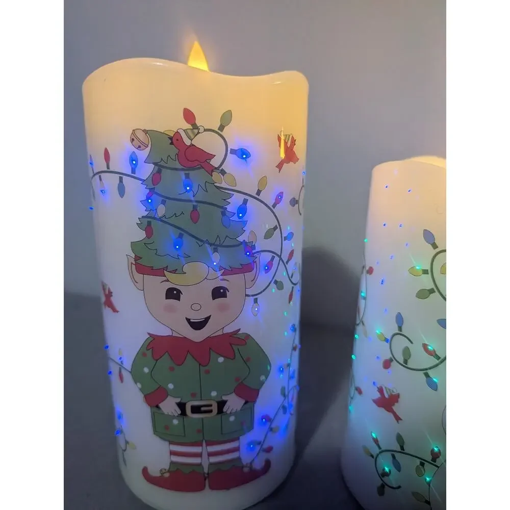 Temp-tations Set of 3 Christmas Flameless LED Wax Pillar Candles Santa Reindeer
